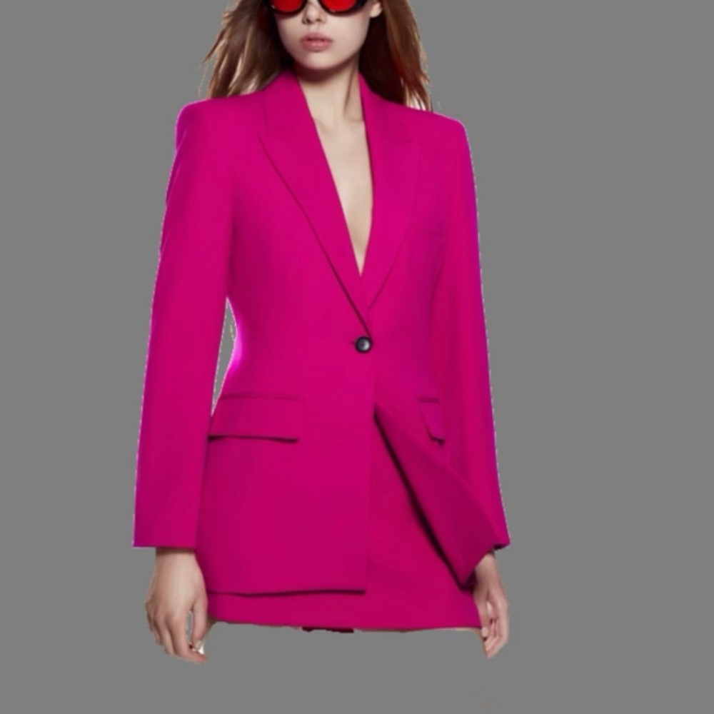 Zara Pink Blazer with Classic Lapel and Tailored Silhouette